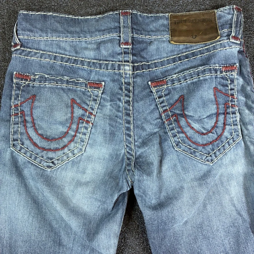 True Religion Geno Jeans Mens 31 [33x33] Relaxed Slim Super T No Flap Red Stitch